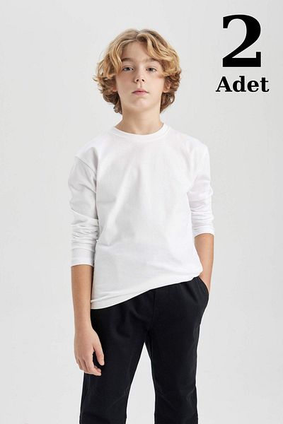 marmara qumasch Boy's White Long Sleeve T-Shirt Set of 2 100% Cotton Rib
