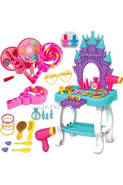 Depomiks Avm Şato Girl's Beauty Table Toy with Mirror and Accessories + Lollipop Makeup Set Spreadable