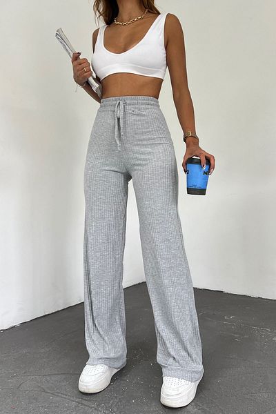 Sun Victoria Pantaloni confortabili, gri Palazzo, cu nervuri, cu picioare largi