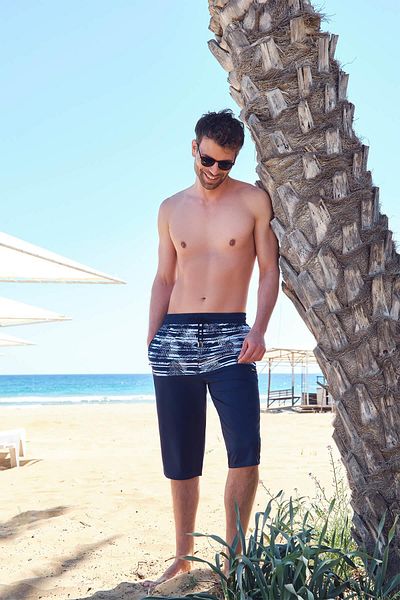 Haşema Μακρύ ανδρικό σορτς Navy Blue με σχέδιο παλάμης