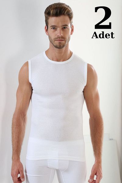 marmara qumasch White Men's T-Shirt - Zero Sleeve, Zero Collar, Sleeveless Undershirt, 2-Piece 100% Cotton