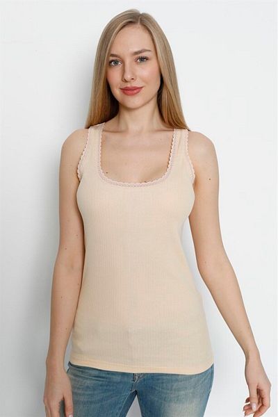 marmara qumasch Nude Colored Women's Lace Tank Top - Pack of 3, 100% Cotton, Thick Strap