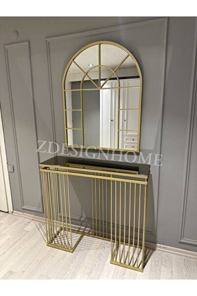 zdesignhome 80x100 cm Ayna + 90x30x100 cm Gold Metal Dresuar Takımı – Modern ...