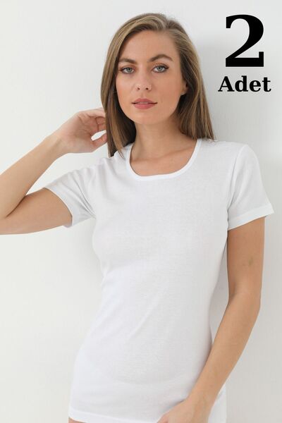 Generic Brand Women's White Rib T-Shirt 2 Pack - Short Sleeve, 100% Cotton