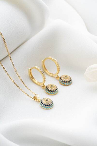 Silvano Jewelry 925 Ayar Gümüş Göz Nazarlı Kolye Küpe Seti