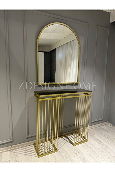 zdesignhome 80x100 Cm Ayna + 90x30x100 Cm Dresuar Gold Takım Z01