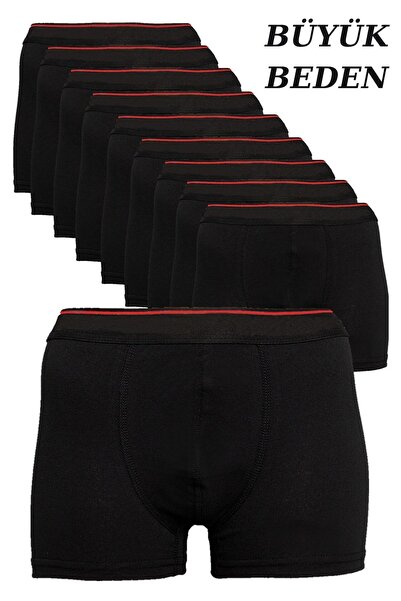 marmara qumasch Large Size Men's Black Boxers - Pack of 10, Cotton and Lycra