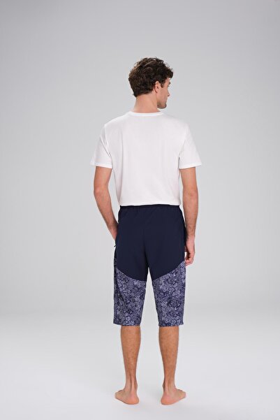 Haşema Desenli Lacivert Beyaz Uzun Erkek Havuz Ve Deniz Şortu 24-13