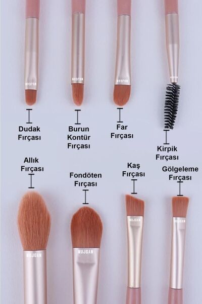 MUJGAN Set de pensule de machiaj cu 8 pensule de culoare caramida cu carcasa roz
