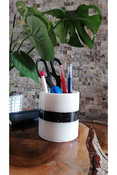 Zeybek Marble Suport pentru stilou alb-negru din marmură naturală și accesoriu de birou