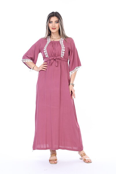 mervemoda Γυναικείο καλοκαιρινό κοντομάνικο υφαντό φόρεμα