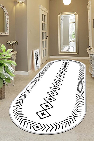 West Home Machine Washable Non-Slip Base Stain Resistant Oval Runner White Cutting Runner for Home Decoration