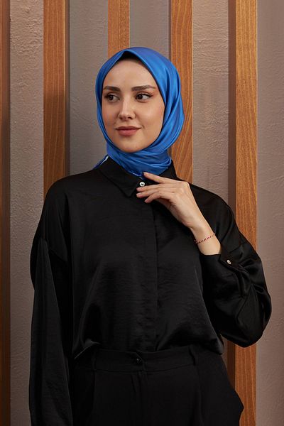 İpekhan Σειρά Polyester Flat Point Pattern Sax Blue Polyester Scarf 8003-17