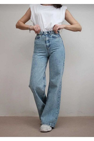 Trn JNS Vixen Albastru deschis - Lycra Pantaloni Palazzo din denim cu talie super înaltă