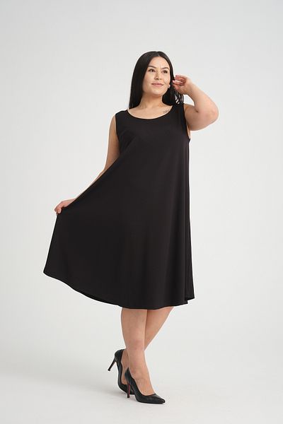 Dejabrew Jeans Αμάνικο Midi Flared φόρεμα - Plus Size Μαύρο a006