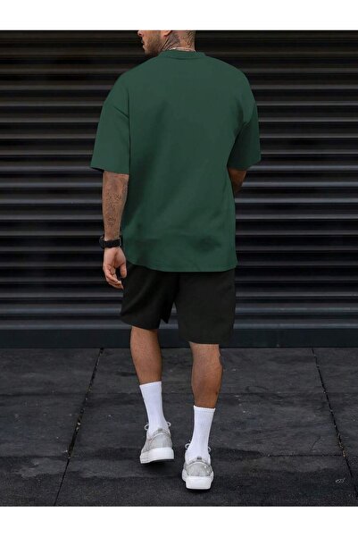 Hunors Sportswear & Company Enjoy Your Life Printed Green T-Shirt and Black Shorts - Crew Neck Suit Set