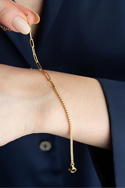 Silvano Jewelry 925 Ayar Gümüş Sıra Taşlı Zincir Bileklik