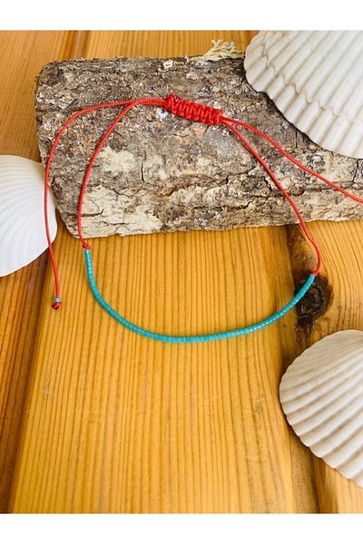 HAKSAL GÜMÜŞÇÜLÜK Miyuki Red String Turquoise Anklet