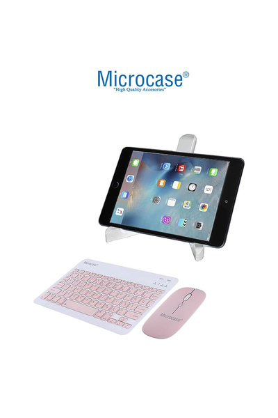 Microcase Honor Pad x8 Lite 9.7 inch Uyumlu Tablet Çanta+Türkçe Bluetooth Klavye +Mouse+ Standı - Pembe AL4382
