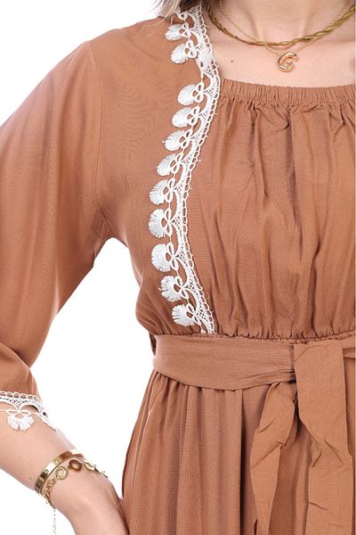 mervemoda Γυναικείο καλοκαιρινό κοντομάνικο υφαντό φόρεμα