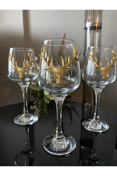 Jurjum Bardak 4’lü Gold Geyik Figürlü Yılbaşı Şarap Kadeh Seti Yeniyıl