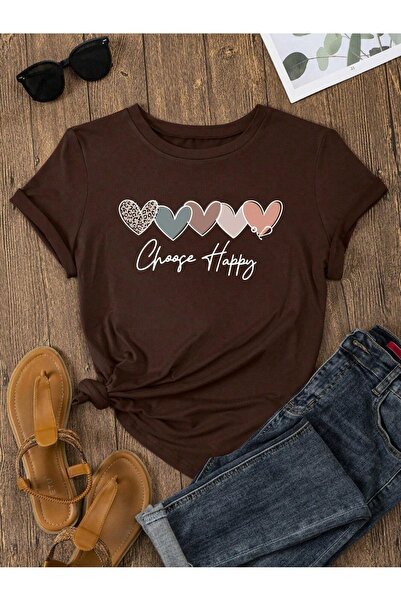 PALPİTO Braon Oversize kroj T-shirt - Izabrali su Srećan Štampano