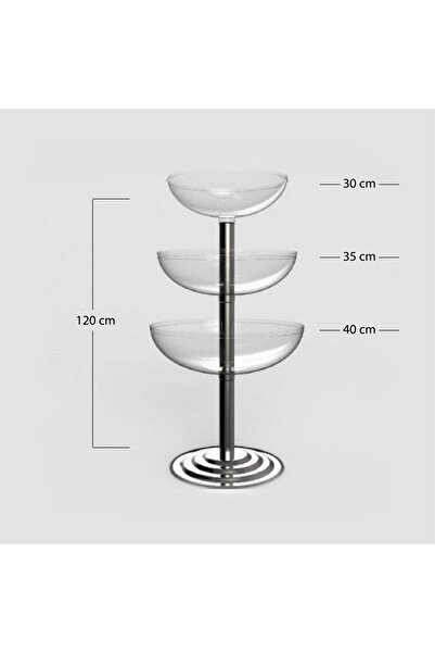 Blue Concept Üçlü Metal Ayaklı Fanus Stant Ürün Teşhir Havuz Görsel Standı
