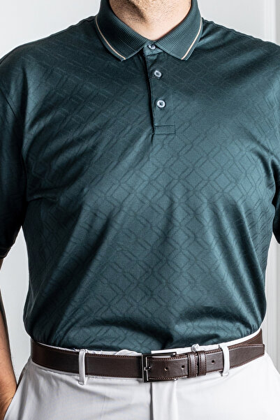 Sarar Нефті Зелений візерунок Поло-комір Мерсеризова бавовна Футболка