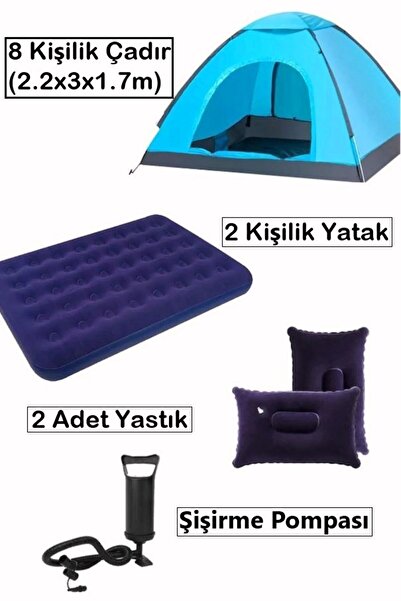 Realx 8 Kişilik Kamp Çadırı Çift Kişilik Yatak ve Yastık Şişirme Pompası Hazı...