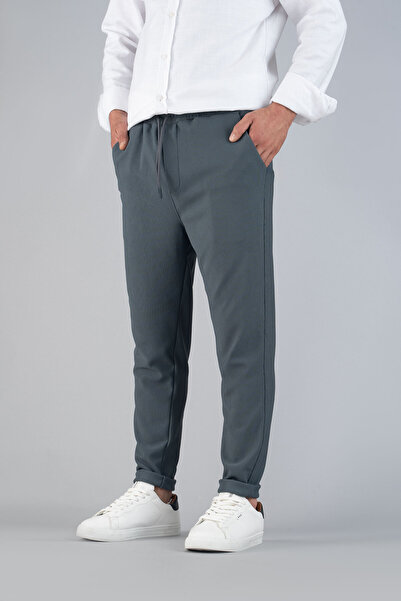 bombe Erkek Petrol Mavisi Pantolon Beli Lastikli Slim Fit Esnek Likralı Basic Pamuklu Jogger