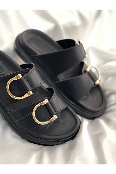 Hg Ayakkabı JELENA Μαύρο Δερμάτινο - Παντόφλες ύψους 3 cm