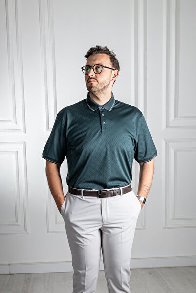 Sarar Нефті Зелений візерунок Поло-комір Мерсеризова бавовна Футболка