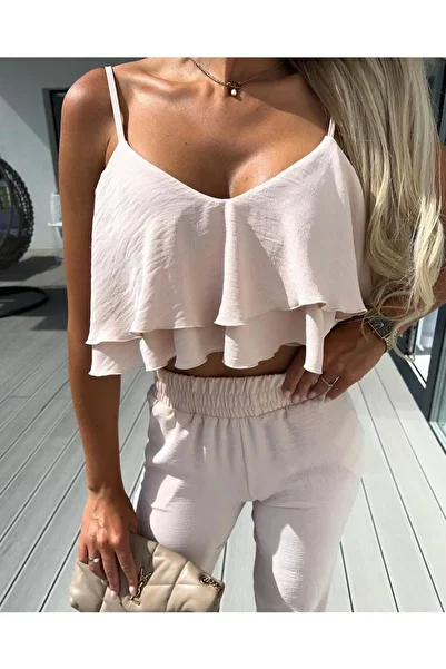 Esinty Esinty Trend Women's - Imported Ayrobin Fabric Layered Bustier and Pants Set (Coloured)