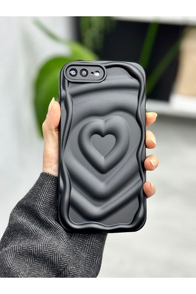 Go Aksesuar حافظة سيليكون 3D غير لامع بنقشة قلب غير لامع متوافق مع آي فون 7 بلس و8 بلس