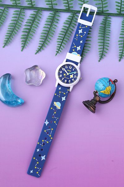 Q&Q Space Themed Navy Blue 10 ATM Waterproof Unisex Kids Wristwatch