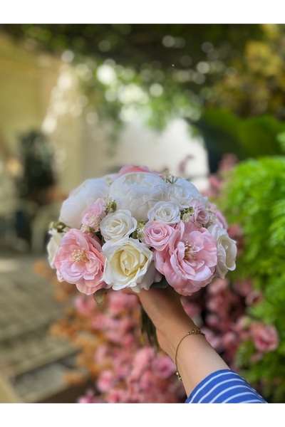 Pika Pembeli Şakayık Buketi - Toz Pembe gelin çiçeği - Gelin buketi - Nikah Ç...
