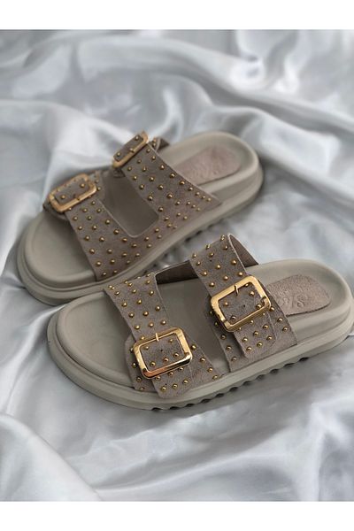 Hg Ayakkabı Jelena Beige Suede High Slippers - 3 cm