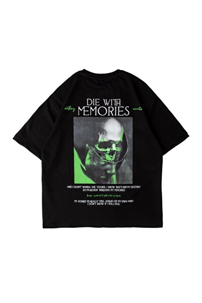 Sokak Butik Unisex Μαύρο μπλουζάκι Oversize - Die With Memories Printed