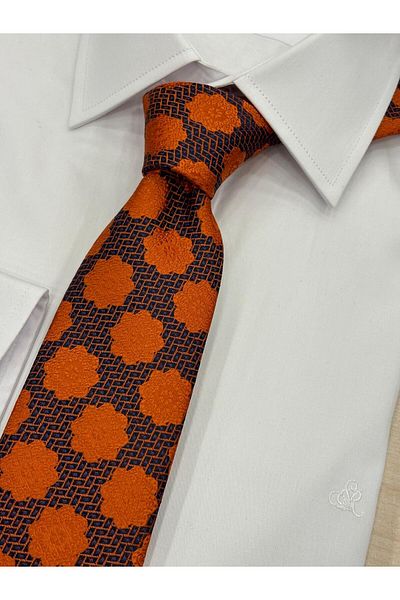 Pierre Cardin Pierre Cardin Woven Patterned Navy Blue Tile Tie