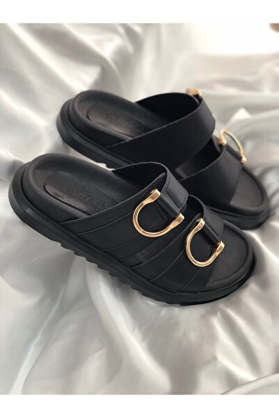 Hg Ayakkabı JELENA Μαύρο Δερμάτινο - Παντόφλες ύψους 3 cm