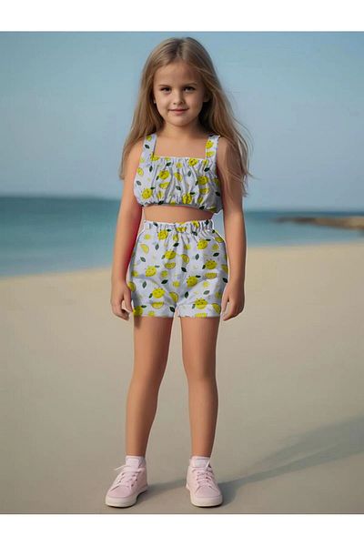 Moda Lina Set crop și pantaloni scurți pentru fete cu modele
