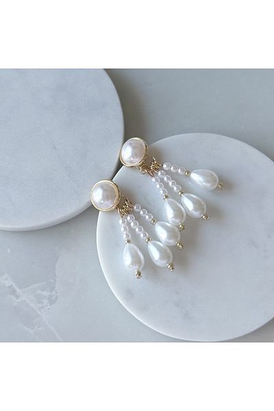 CHARMLUCKY Steel Pearl Dangle Earring