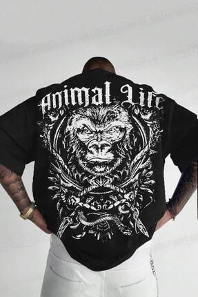 Teenage Millionaire Erkek Kahverengi Animal Life Bask l Oversize Sala T Shirt