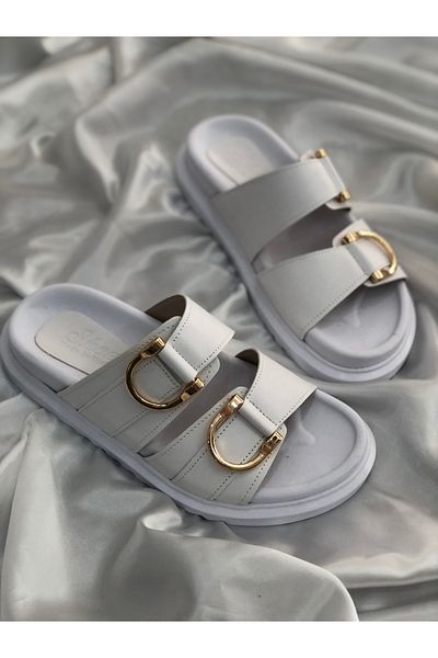 Hg Ayakkabı Δερμάτινες παντόφλες JELENA Ύψος 3 cm - Λευκό