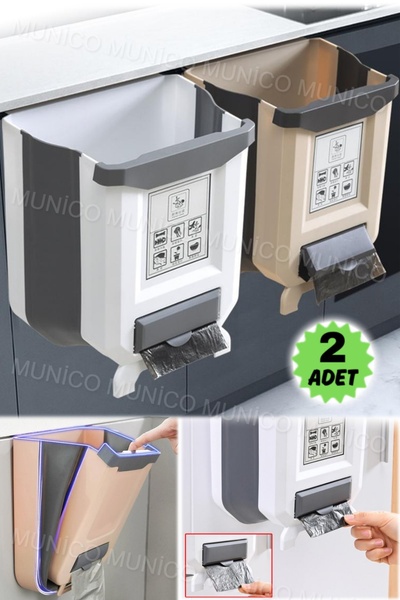 Munico 2 Adet Büyük Kapasiteli Çöp Kutusu Katlanabilir Mutfak Çöp Poşeti Hazn...