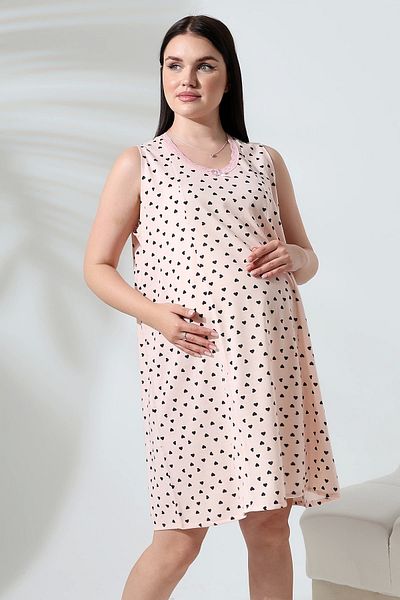LadyMina Pijama Ροζ Μαύρο Νυχτικό Καρδιάς Μητρότητας και Μητρότητας