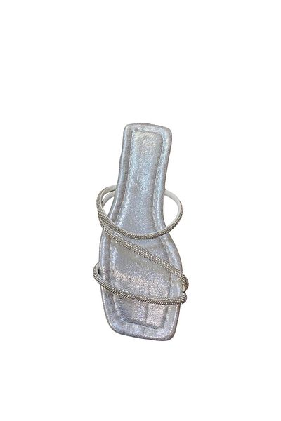 Shoes Papuci negri argintii - Talpă plată din piatră subțire