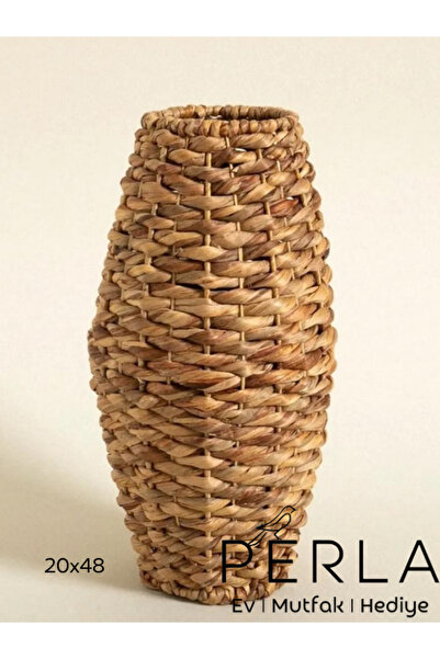 PERLAEVKAHVE Bambu Rattan İçi Metal Lüx Naturel Vazo 20x48