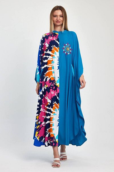 AYASOFYA OTANTIK Turquoise Curious Collar Loose Oversize Women's Dress - Buttoned