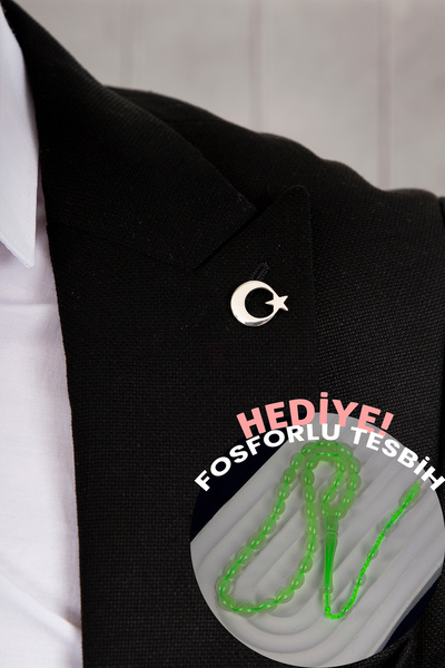 klas gümüş Gümüş 925 Ayar Ay Yıldız 100. Yıl Yaka Rozeti